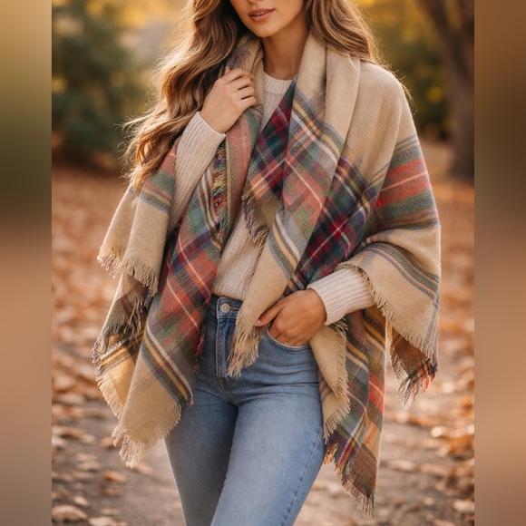 Boutique Accessories - Boutique Tartan Double-Sided Plaid Blanket Scarf - OS